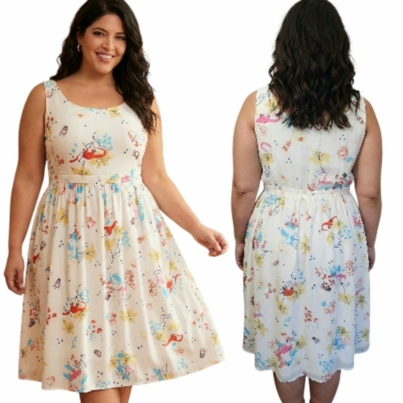 MODCLOTH Dinosaur & Space Rocket Print Fit & Flare Dress - 2X - Picture 1 of 16